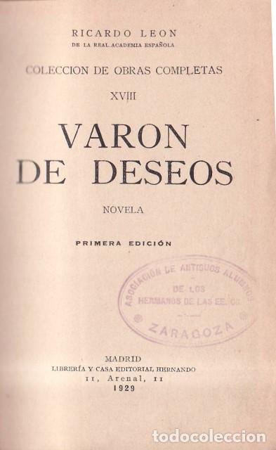 Livros em segunda m&atilde;o: LEON, Ricardo.- - Var&oacute;n de deseos (Obras completas, tomo XVIII). Novela.