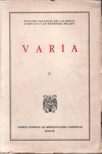 Libri di seconda mano: MENENDEZ PELAYO, Marcelino.- - Obras Completas. Varia. Tomo III: Libros anotados por Men&eacute;ndez Pelayo