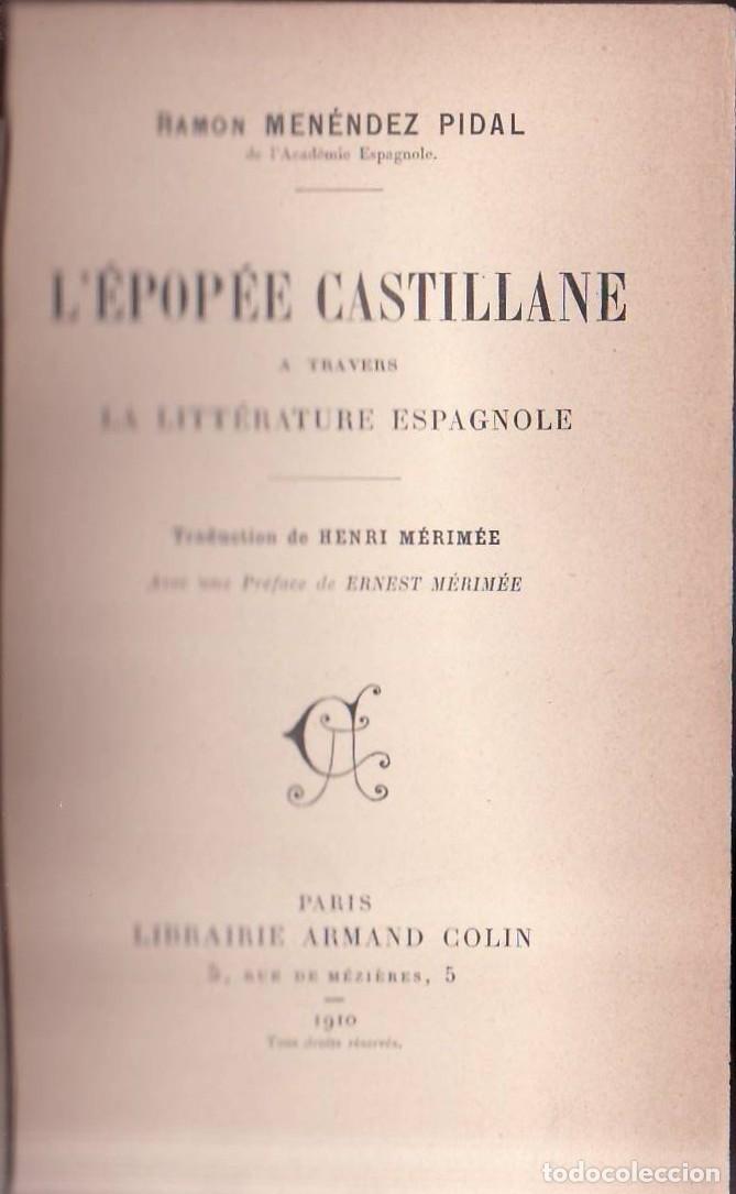 B&uuml;cher: MENENDEZ PIDAL, Ram&oacute;n.- - L'epop&eacute;e castillane a travers la litt&eacute;rature espagnole. Traducci&oacute;n de Henr