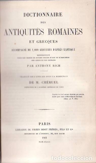 Libros: RICH, Anthony.- - Dictionnaire des Antiquites romaines et grecques.