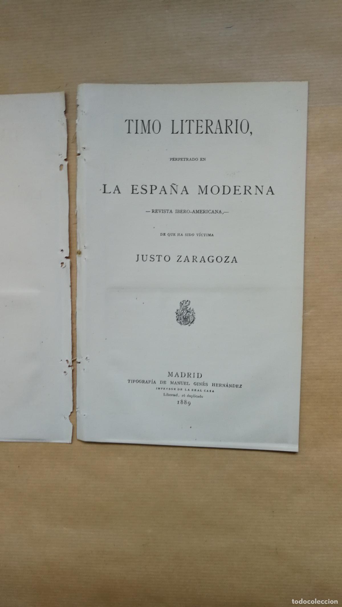 Libros: &rdquo;Timo literario perpetrado en La Espa&ntilde;a Moderna, revista Ibero-americana, de que ha sido v&iacute;ctima Jus
