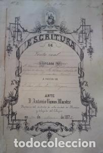 Libros: Escritura de venta real de unas tierras en Monteagudo otorgada por Don Tom&aacute;s Atenza a favor de Don