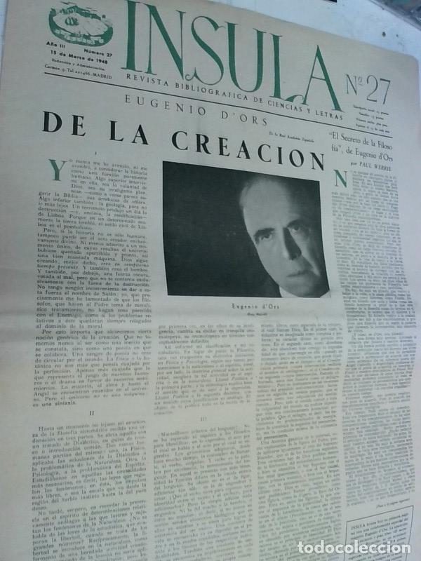 B&uuml;cher: Insula n&ordm; 27, A&ntilde;o III. Eugenio d'Ors: De la creaci&oacute;n. El secreto de la Filosof&iacute;a - Autores Varios: