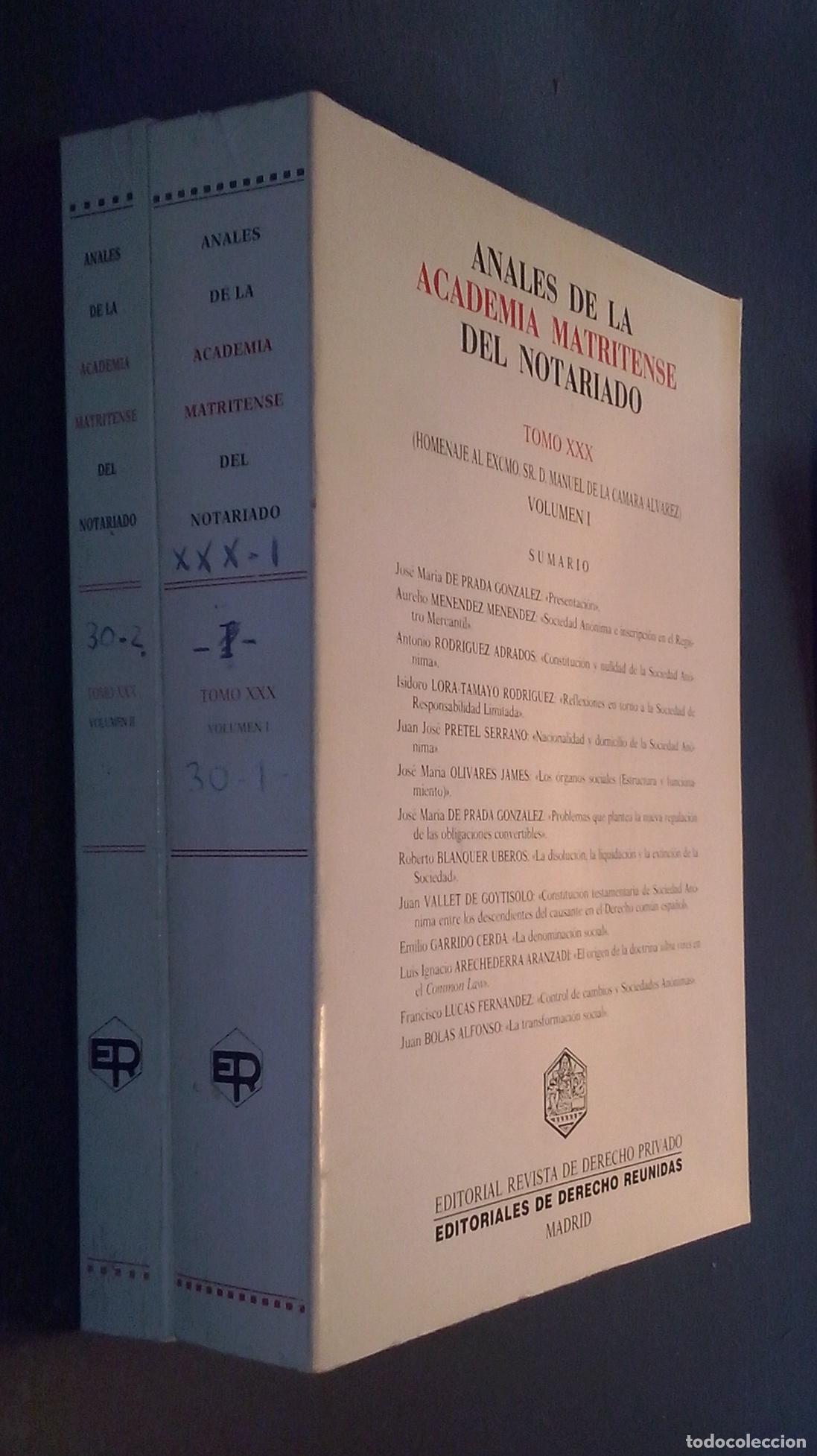 B&uuml;cher: Anales de la Academia Matritense del Notariado. Tomo XXX. Volumen I y II. 2 tomos - REVISTA: