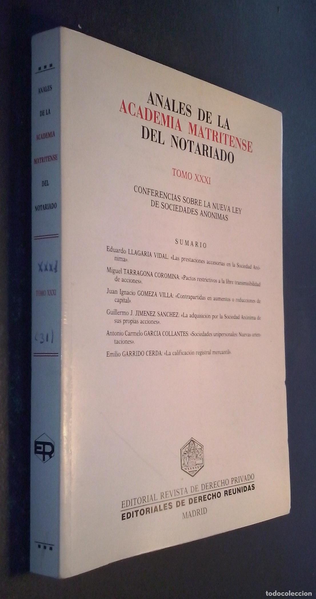 B&uuml;cher: Anales de la Academia Matritense del Notariado. Tomo XXXI - REVISTA: