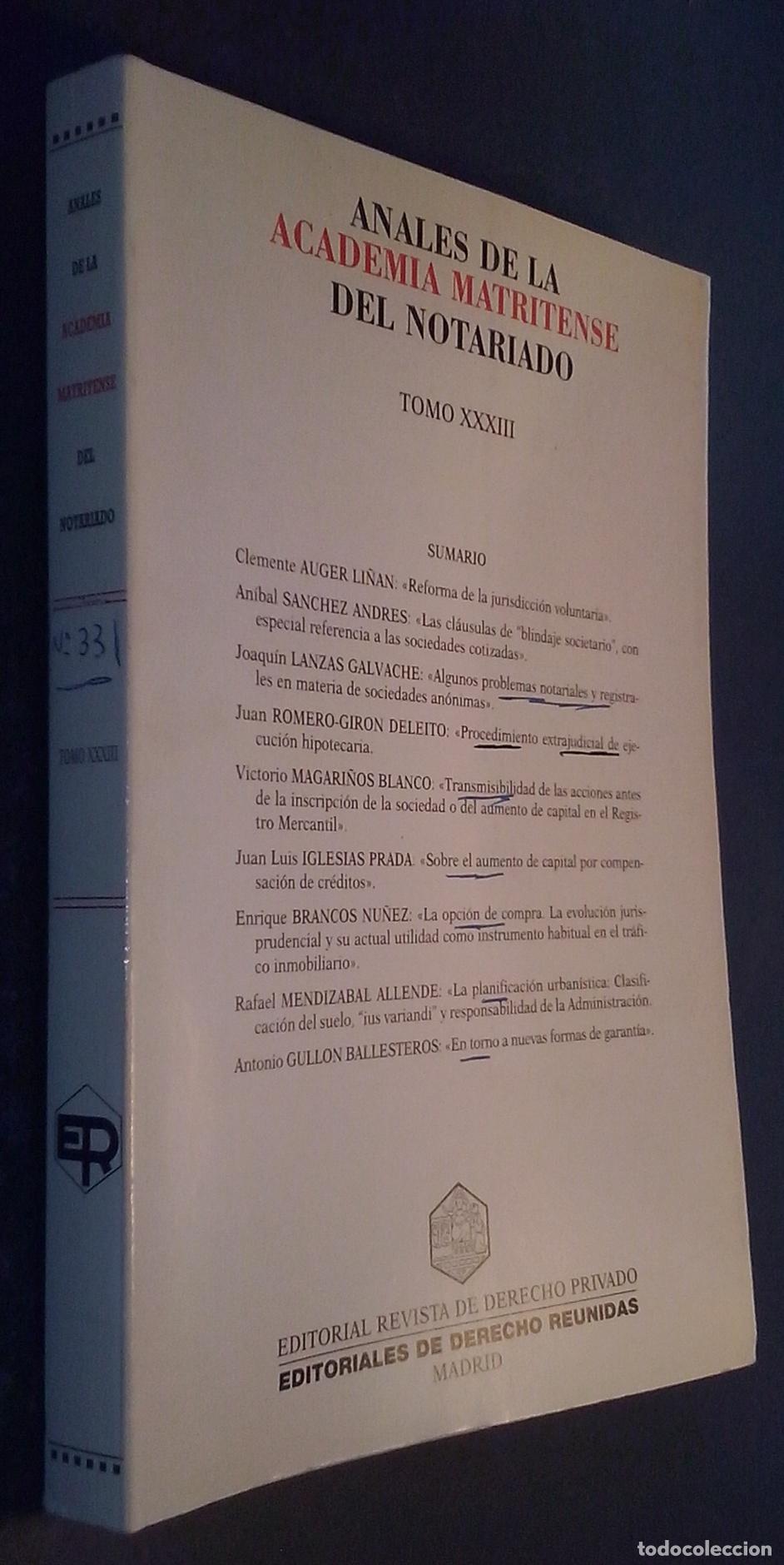 Libri di seconda mano: Anales de la Academia Matritense del Notariado. Tomo XXXIII - REVISTA: