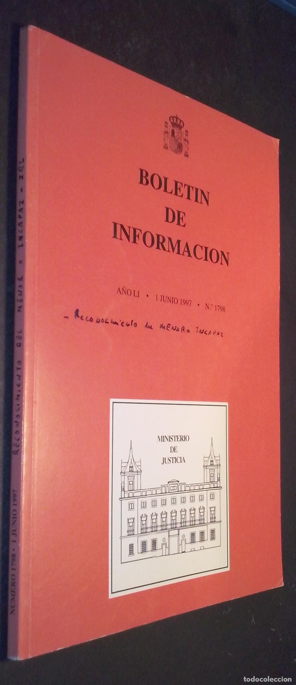 Libros: Bolet&iacute;n de Informaci&oacute;n. A&ntilde;o LI. 1 Junio 1997. N&ordm; 1798 - REVISTA: