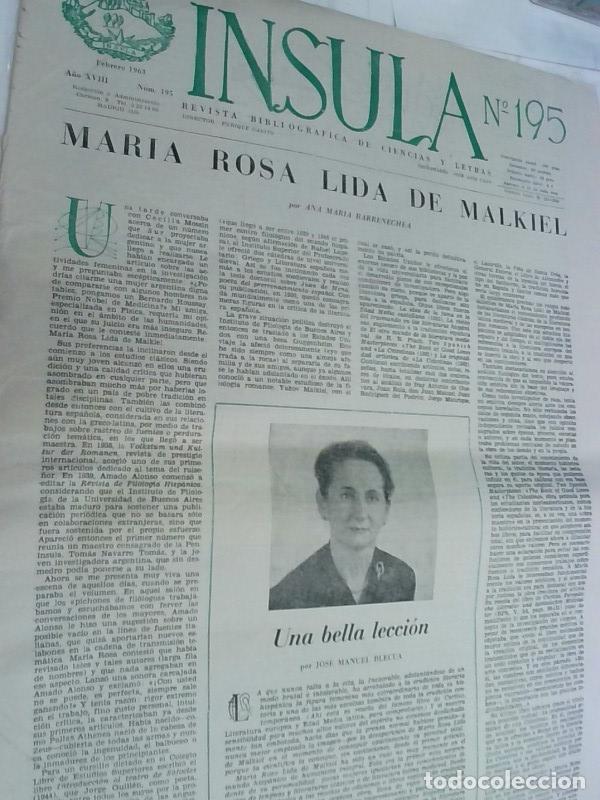 books: Insula n&ordm; 195, A&ntilde;o XVIII. Mar&iacute;a rosa Lida de Malkiel por Ana Mar&iacute;a Barrenechea - Autores Varios: