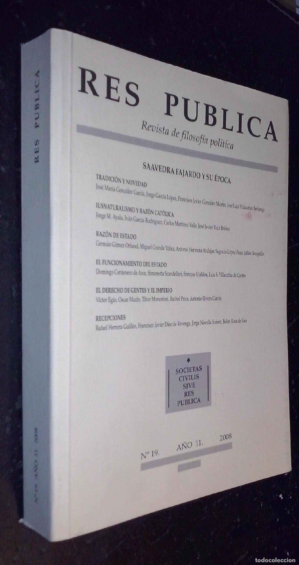 B&uuml;cher: Res Publica. Revista de filosof&iacute;a pol&iacute;tica. N&ordm; 19. A&ntilde;o 11. Saavedra Fajardo y su &eacute;poca - REVISTA: