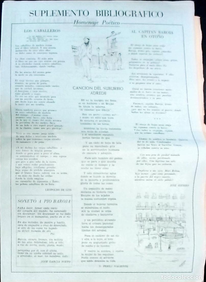 Libros: N&uacute;mero homenaje a P&iacute;o Baroja. Al capit&aacute;n Baroja en Oto&ntilde;o por Jos&eacute; Hierro; Canci&oacute;n del suburbio, adre
