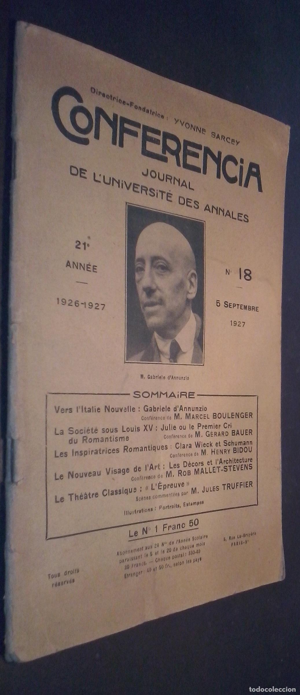B&uuml;cher: Conferencia. Journal de l universit&eacute; des annales. 21&ordm; ann&eacute;e. N&ordm; 18. 5 septembre 1927 - AA. VV.: