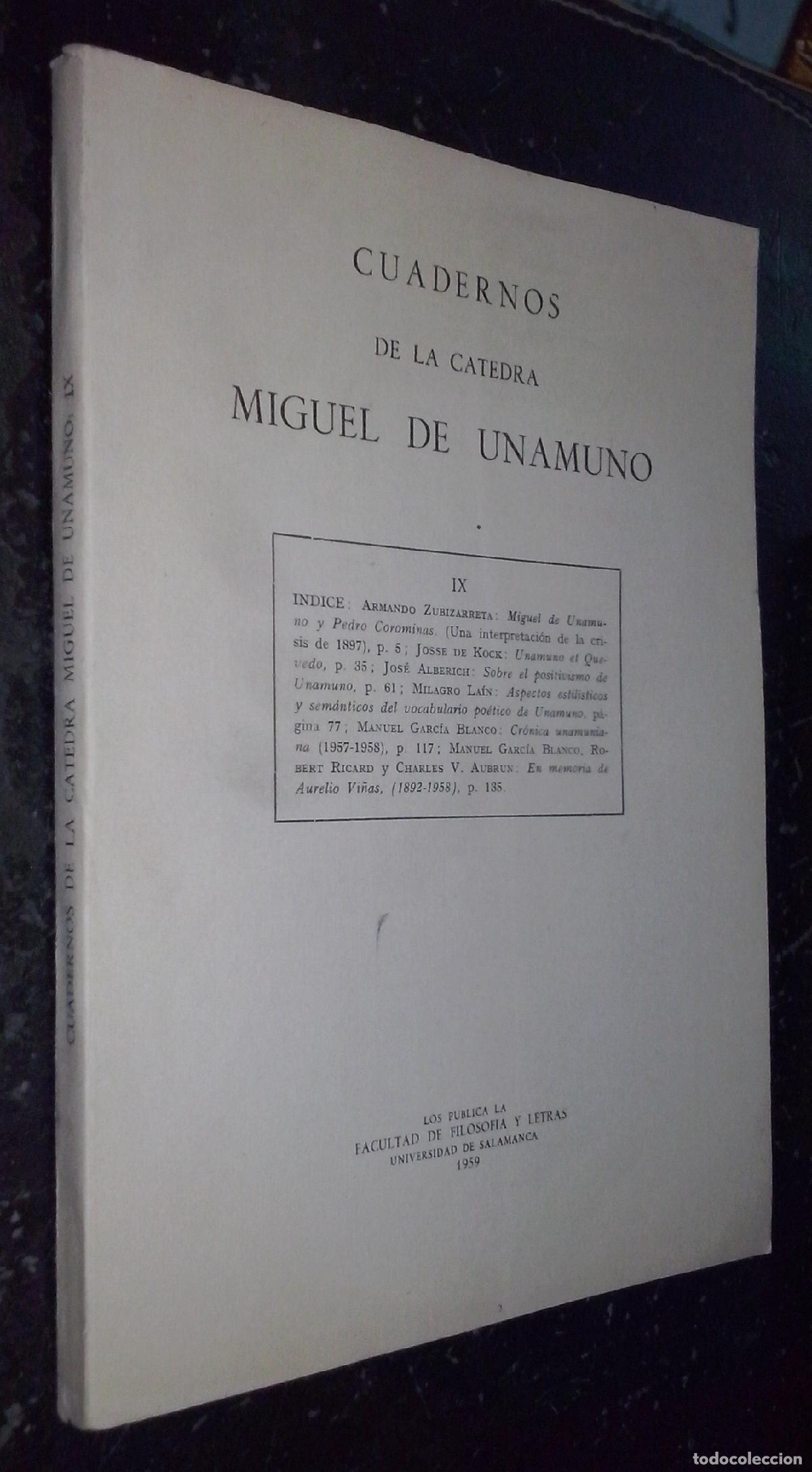 Libros: Cuadernos de la c&aacute;tedra Miguel de Unamuno. N&ordm; IX - AA. VV.: