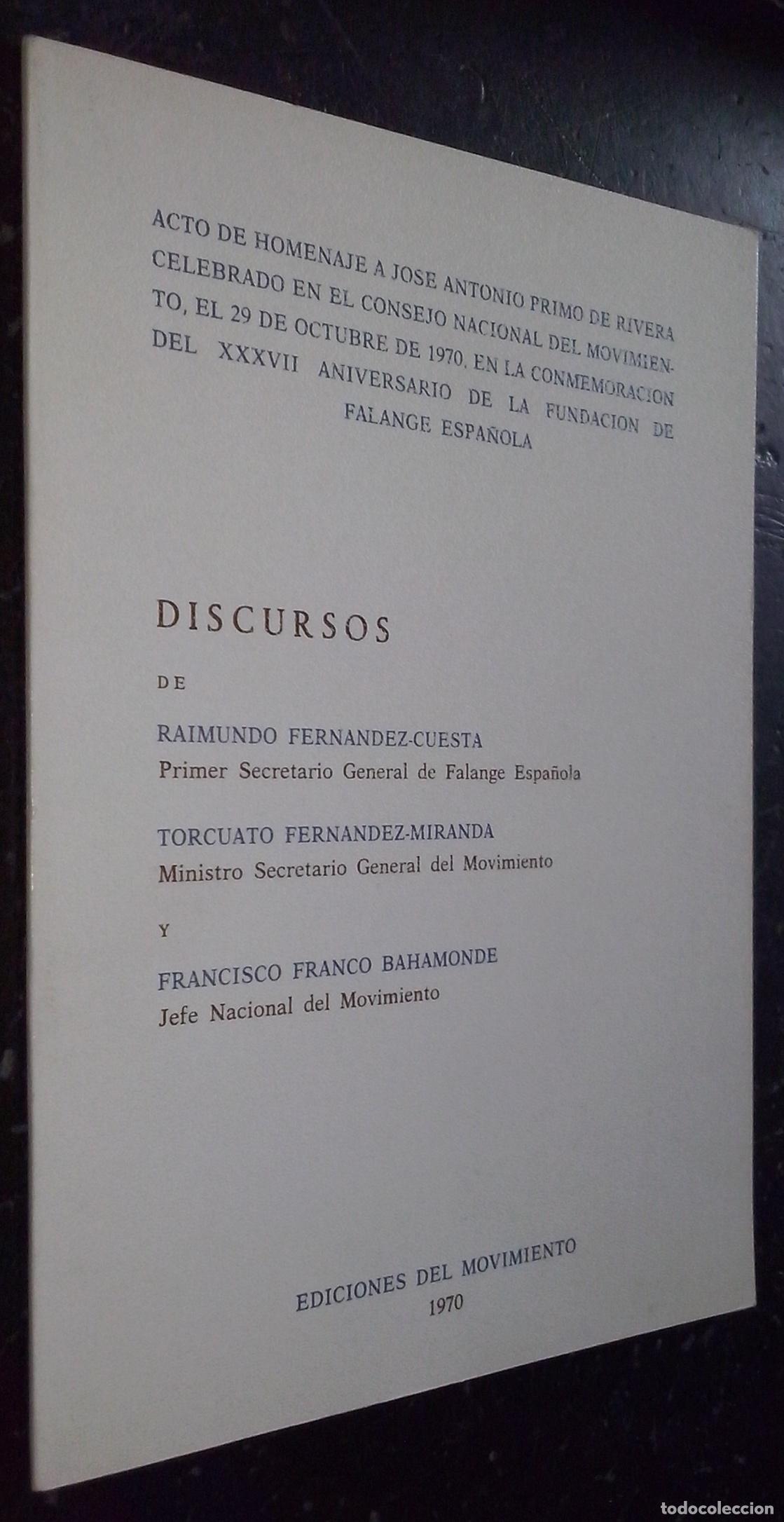 Libros: Acto de homenaje a Jos&eacute; Antonio Primo de Rivera celebrado en el Consejo Nacional del Movimiento, el
