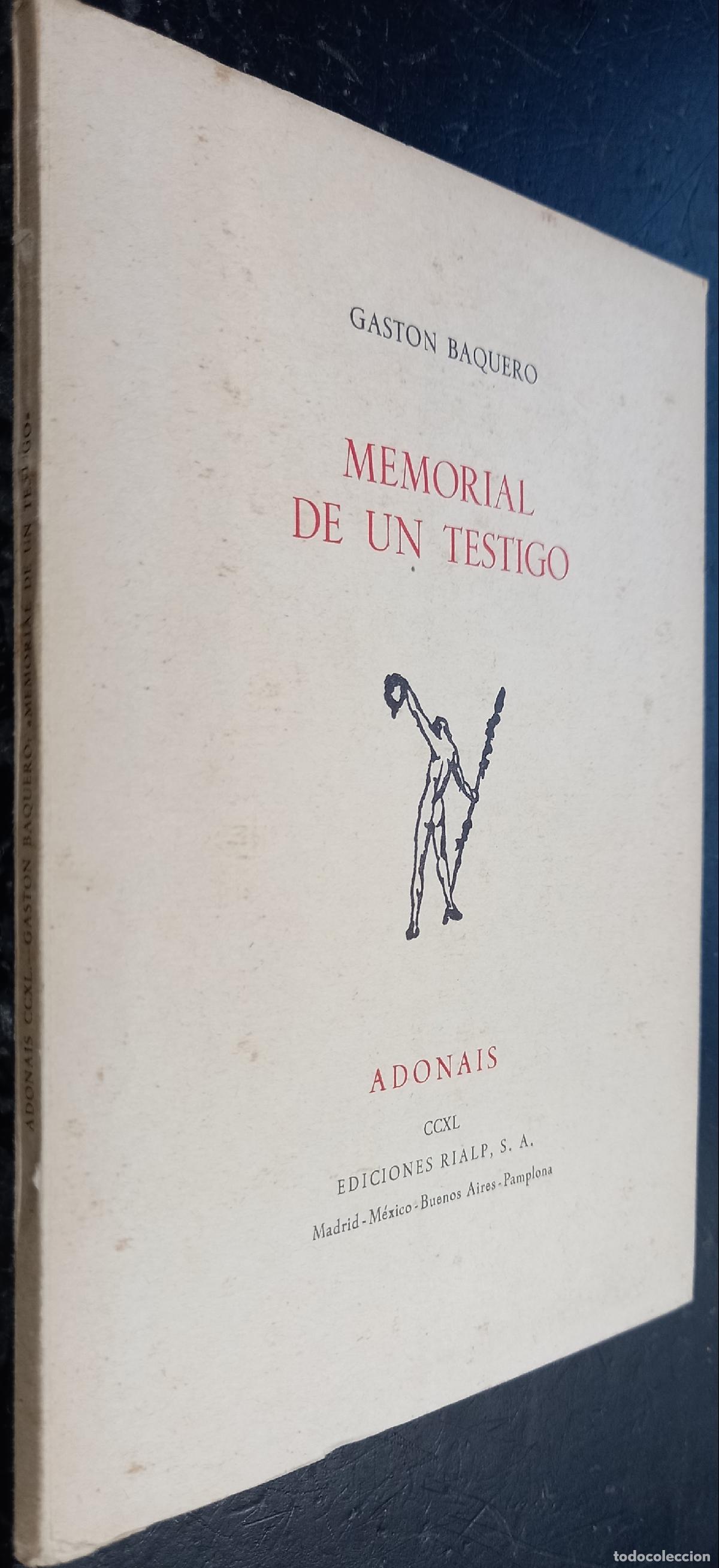 Libros: Memorial de un testigo - BAQUERO, Gast&oacute;n: - Foto 1