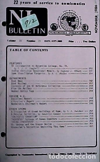 Libros: NI Bulletin. November 1986. Volume 20. Number 11 - AA.VV. - NUMISMATICS: