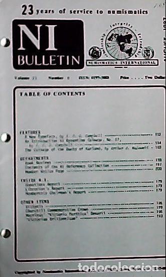 Libros: NI Bulletin. August 1987. Volume 21. Number 8 - AA.VV. - NUMISMATICS: