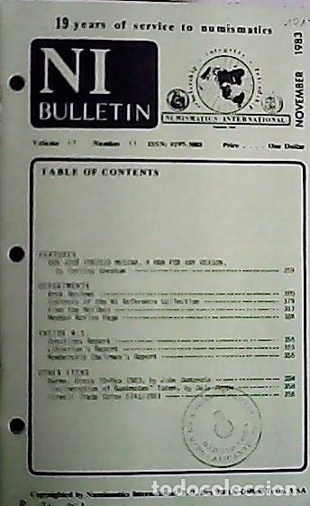 Libros: NI Bulletin. November 1983. Volume 17. Number 11 - AA.VV. - NUMISMATICS: