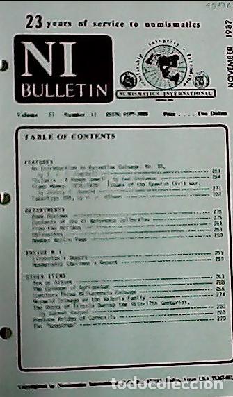 Libros: NI Bulletin. November 1987. Volume 21. Number 11 - AA.VV. - NUMISMATICS: