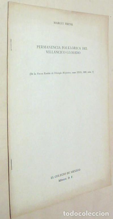 Libros: Permanencia folkl&oacute;rica del villancico glosado. Separata - FRENK, Margit: