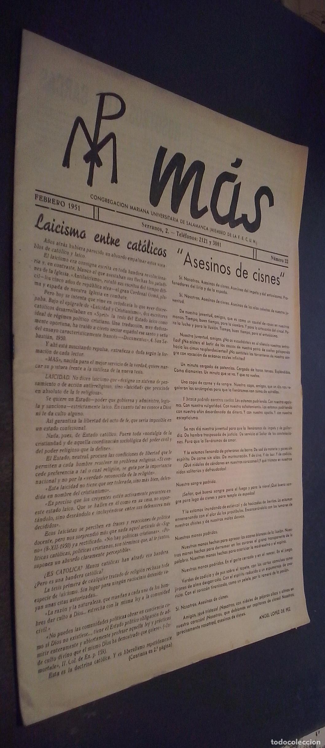Livros em segunda m&atilde;o: M&aacute;s. Congregaci&oacute;n Mariana Universitaria de Salamanca. Febrero 1951. N&uacute;mero 22 - REVISTA: