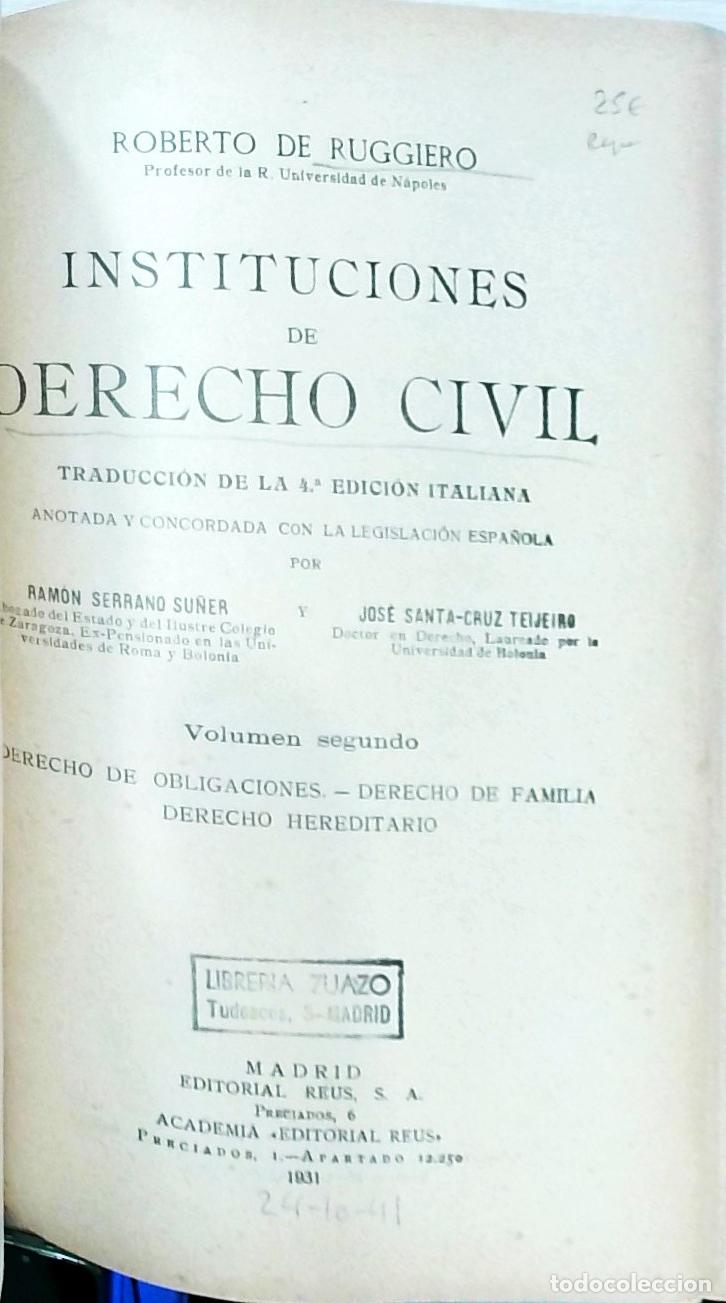 Libri di seconda mano: Instituciones de Derecho Civil: Volumen segundo Derecho de obligaciones - Derecho de familia - Derec