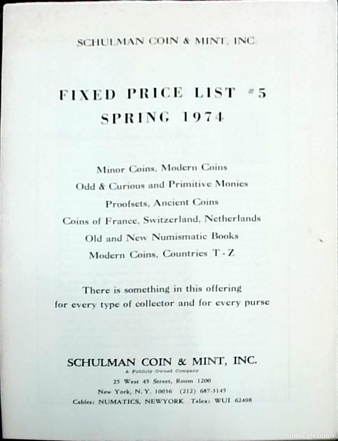 Libri di seconda mano: Fixed Price List 5: Spring 1974 - Schulman Coin and Mint Inc: