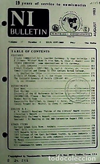 Libros: NI Bulletin. August 1983. Volume 17. Number 8 - AA.VV. - NUMISMATICS: