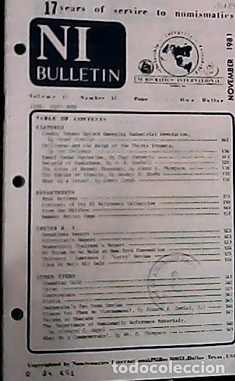 Libros: NI Bulletin. November 1981. Volume 15. Number 11 - AA.VV. - NUMISMATICS: