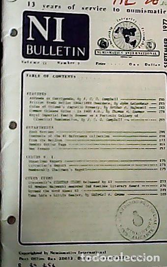 Libros: NI Bulletin. September 1977. Volume 11. Number 9 - AA.VV. - NUMISMATICS: