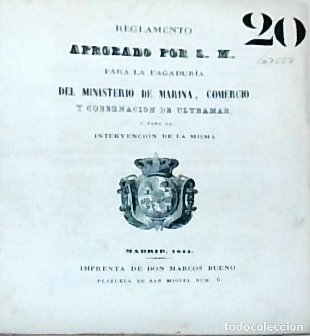 Libros: Reglamento aprobado por S.M. para la pagadur&iacute;a del Ministerio de Marina, Comercio y Gobernaci&oacute;n de U