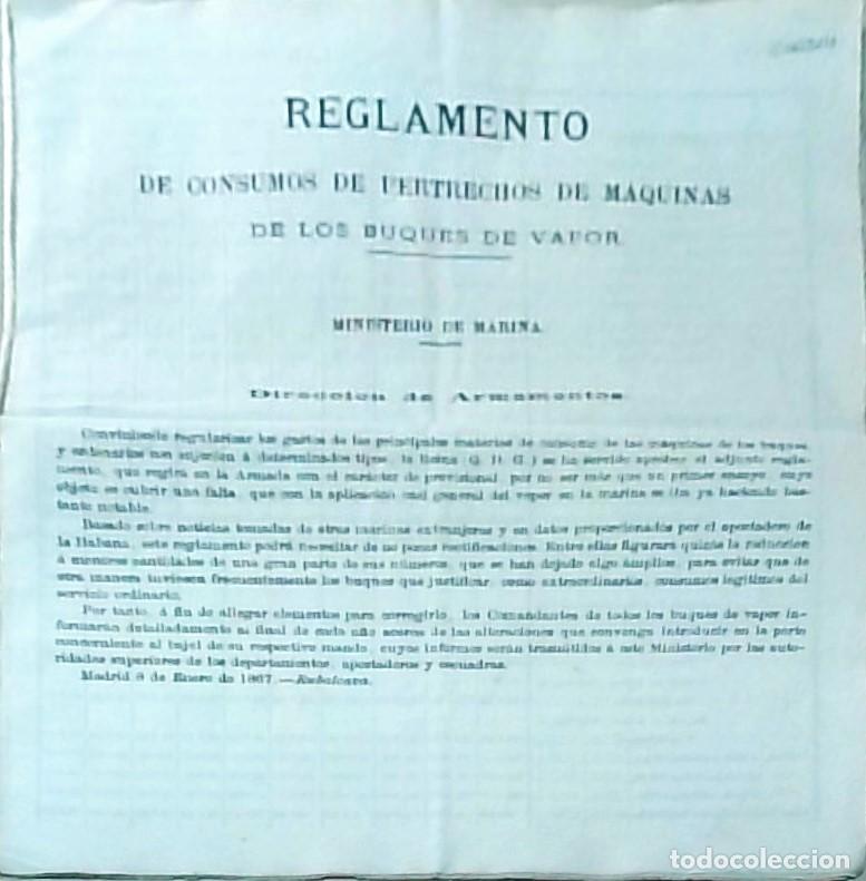Libros: Reglamento de consumos de pertrechos de m&aacute;quinas de los buques de vapor. Ministerio de Marina. Direc