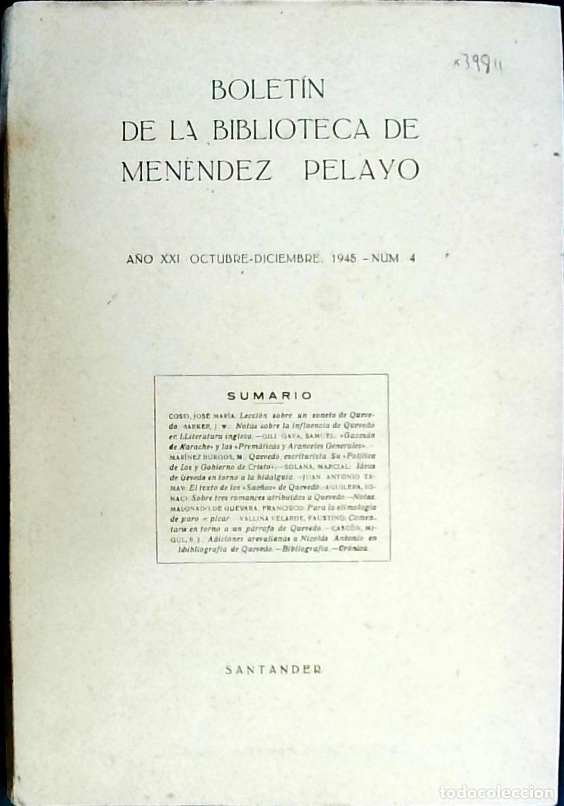 Livres: Bolet&iacute;n de la Biblioteca de Men&eacute;ndez Pelayo A&ntilde;o XXI, n&ordm; 4 Octubre - Diciembre - Autores Varios: