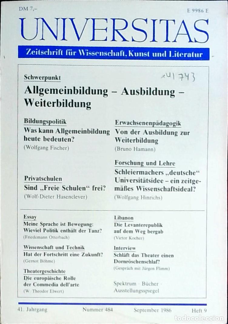 Libri di seconda mano: Universitas September Heft 9. Nummer 484. Zeitschrift f&uuml;r Wissenschft, Kunst und Literatur - Autores