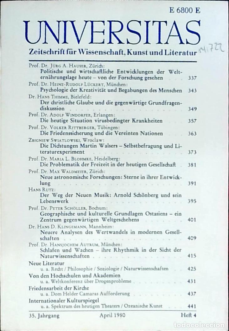 Livres: Universitas April Heft 4. Zeitschrift f&uuml;r Wissenschft, Kunst und Literatur - Autores Varios: