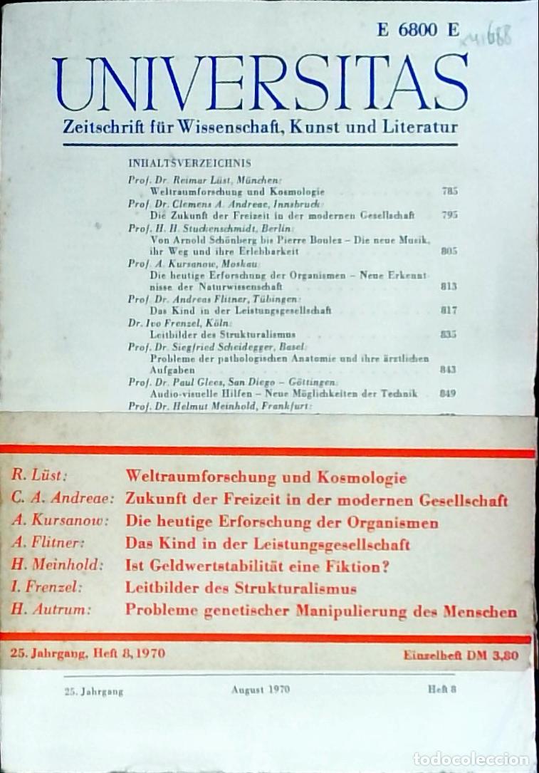Livres: Universitas August Heft 8. Zeitschrift f&uuml;r Wissenschft, Kunst und Literatur - Autores Varios: