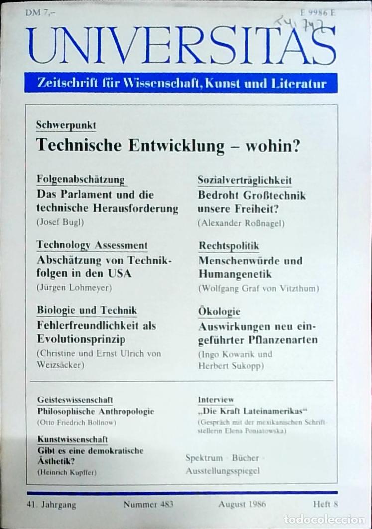 Livres: Universitas August Heft 8. Nummer 483. Zeitschrift f&uuml;r Wissenschft, Kunst und Literatur - Autores Va