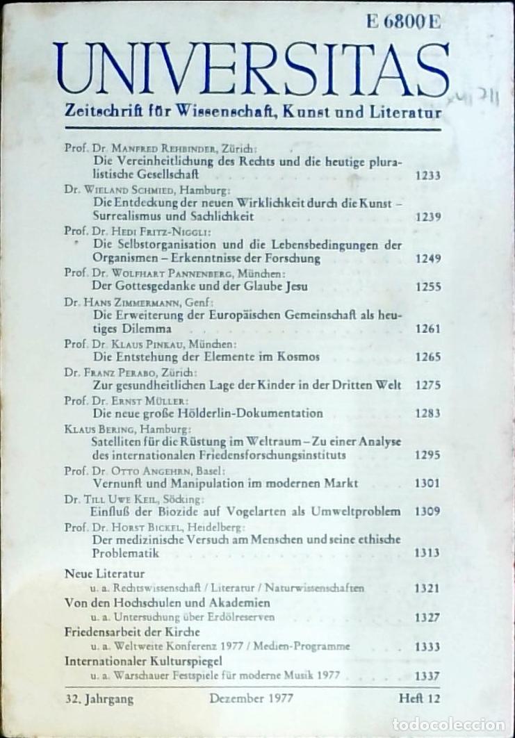 Livres: Universitas Dezember Heft 12. Zeitschrift f&uuml;r Wissenschft, Kunst und Literatur - Autores Varios: