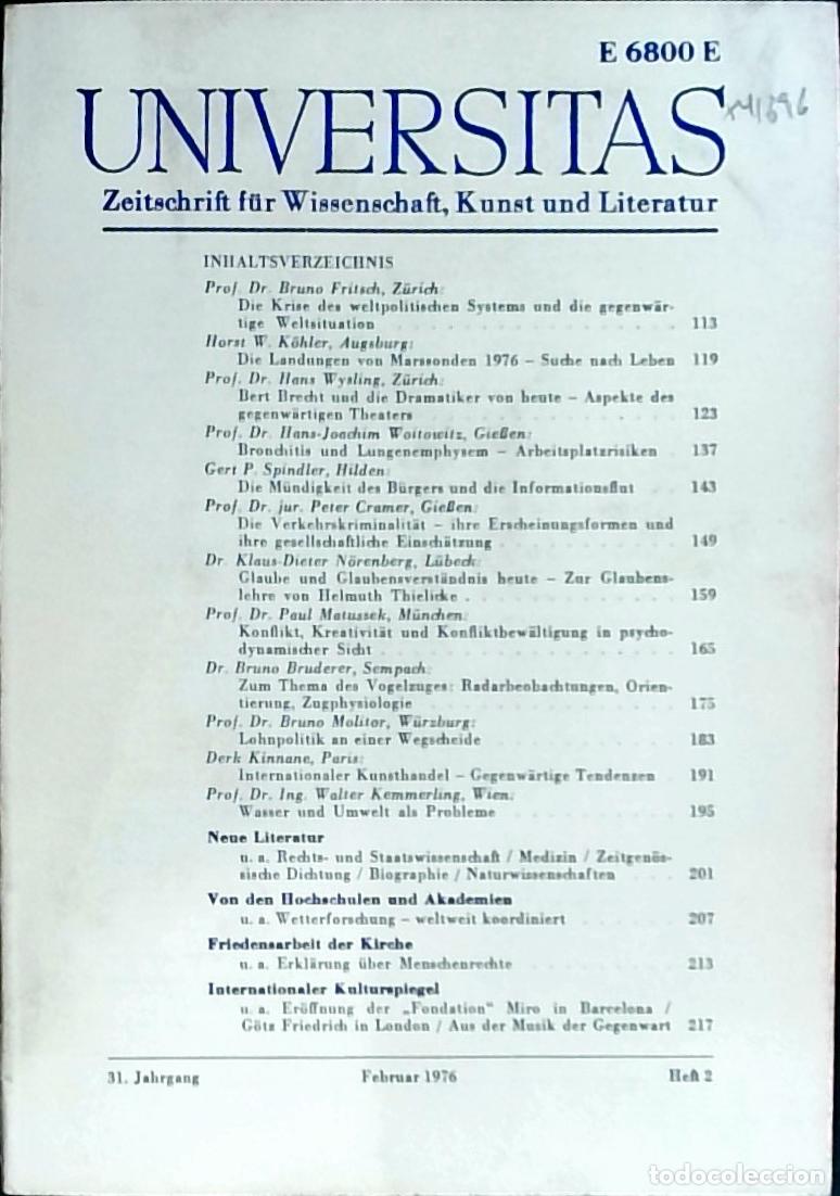 Livres: Universitas Februar Heft 2. Zeitschrift f&uuml;r Wissenschft, Kunst und Literatur - Autores Varios: