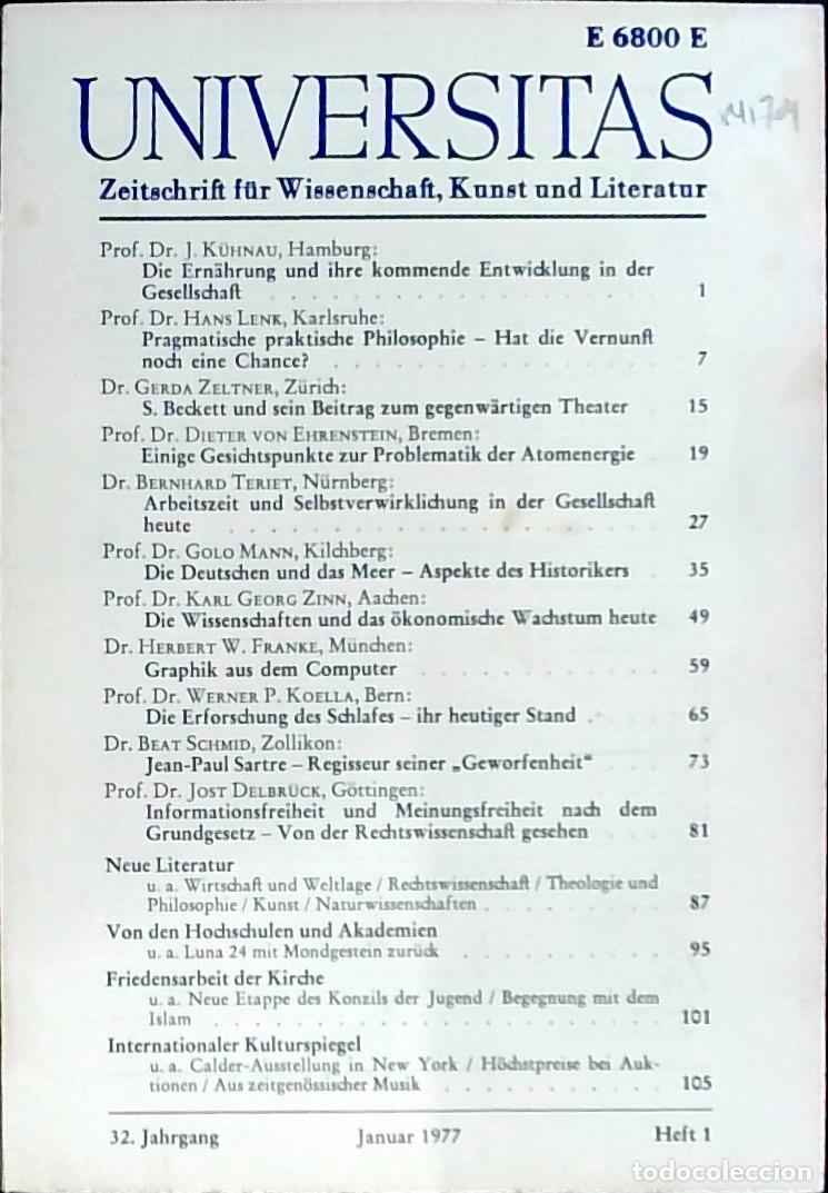 Livres: Universitas Januar Heft 1. Zeitschrift f&uuml;r Wissenschft, Kunst und Literatur - Autores Varios: