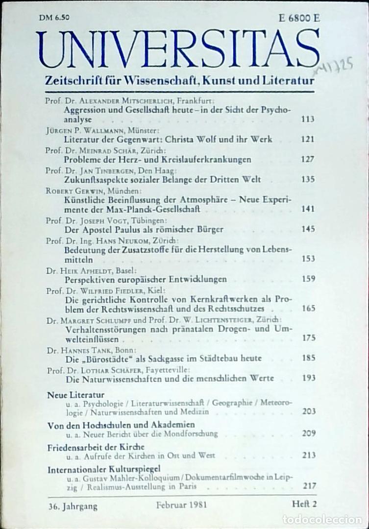 Livres: Universitas Februar Heft 2. Zeitschrift f&uuml;r Wissenschft, Kunst und Literatur - Autores Varios: