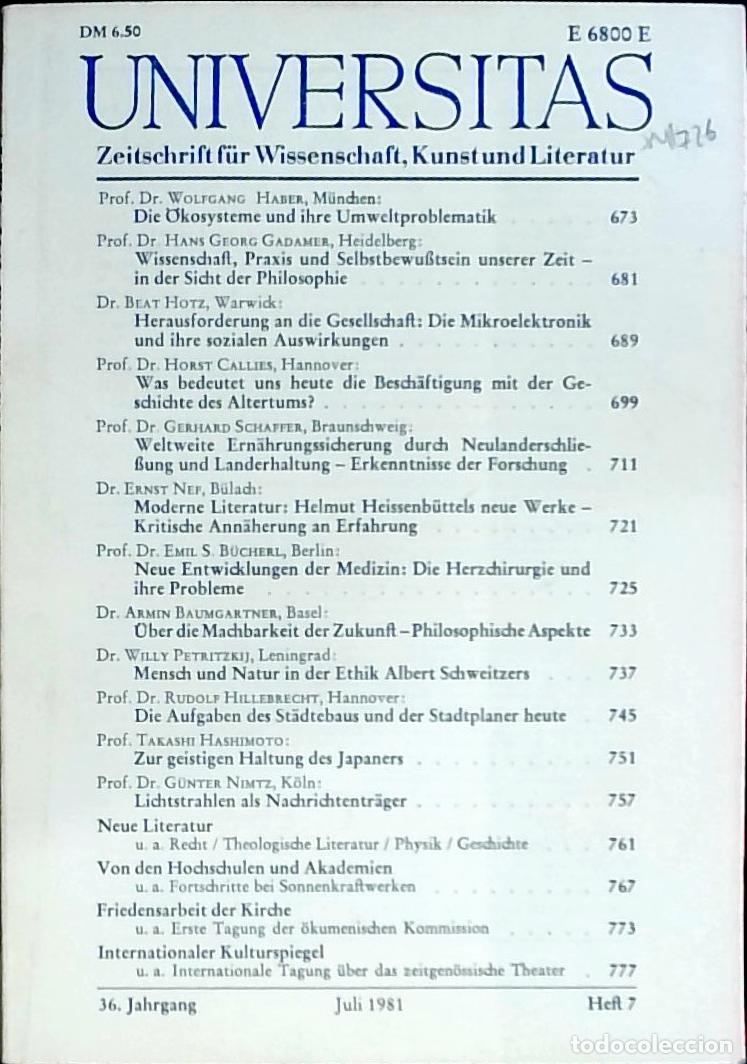 Libri di seconda mano: Universitas Juli Heft 7. Zeitschrift f&uuml;r Wissenschft, Kunst und Literatur - Autores Varios: