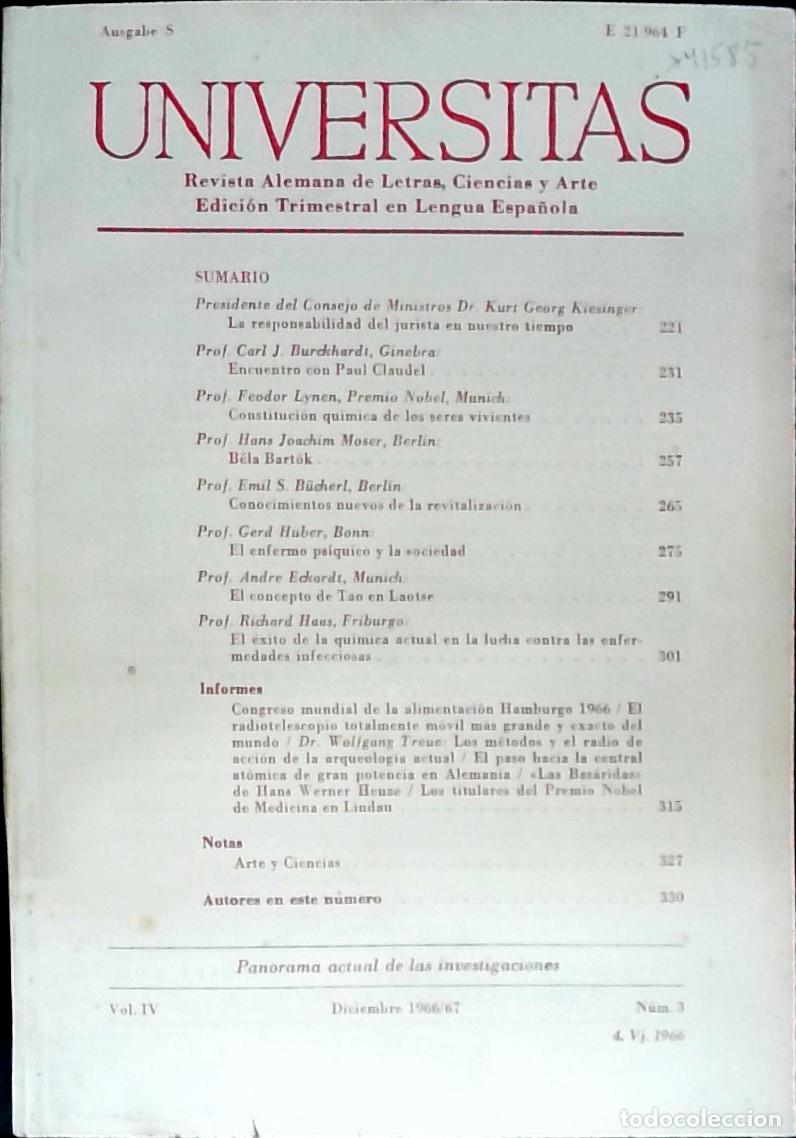 Libri di seconda mano: Universitas Vol. IV N&ordm; 3. Revista Alemana de Letras, Ciencias y Arte. Edici&oacute;n Trimestral en Lengua E