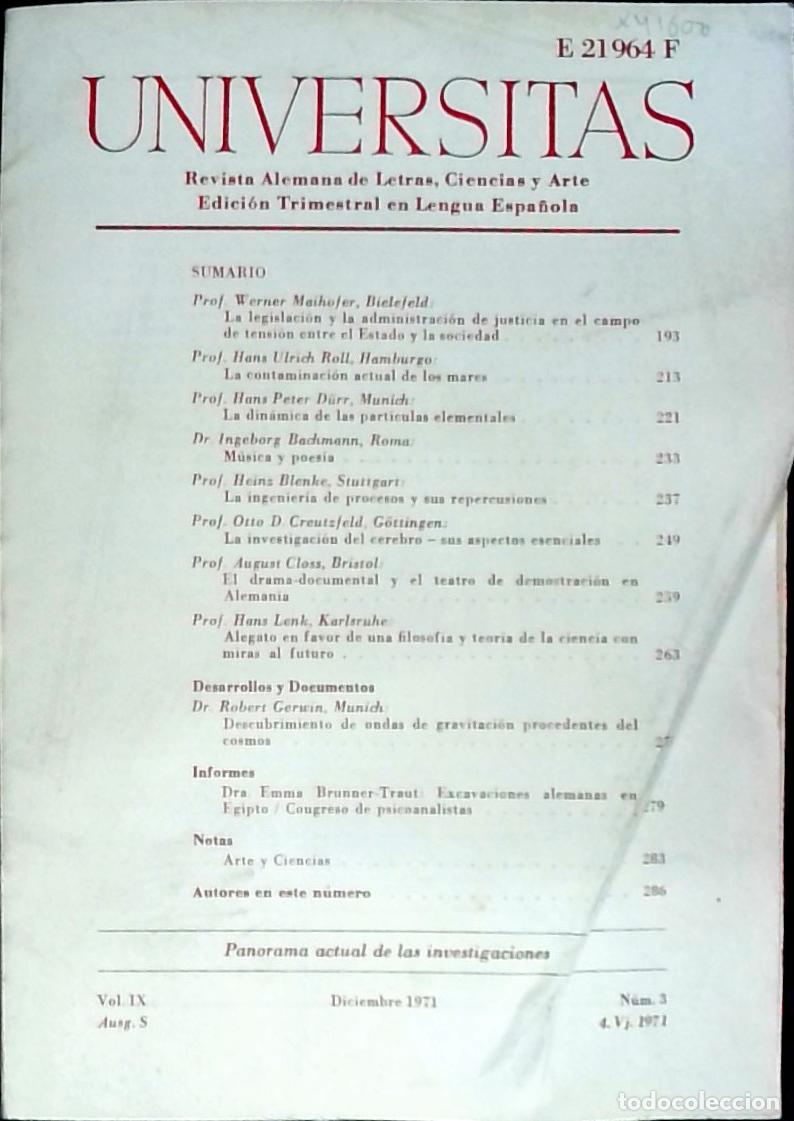 Libri di seconda mano: Universitas Vol. IX N&ordm; 3. Revista Alemana de Letras, Ciencias y Arte. Edici&oacute;n Trimestral en Lengua E