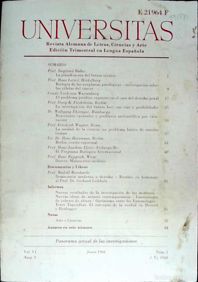 Libri di seconda mano: Universitas Vol. VI N&ordm; 1. Revista Alemana de Letras, Ciencias y Arte. Edici&oacute;n Trimestral en Lengua E