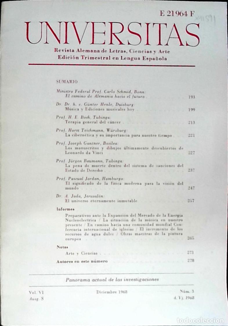Libri di seconda mano: Universitas Vol. VI N&ordm; 3. Revista Alemana de Letras, Ciencias y Arte. Edici&oacute;n Trimestral en Lengua E