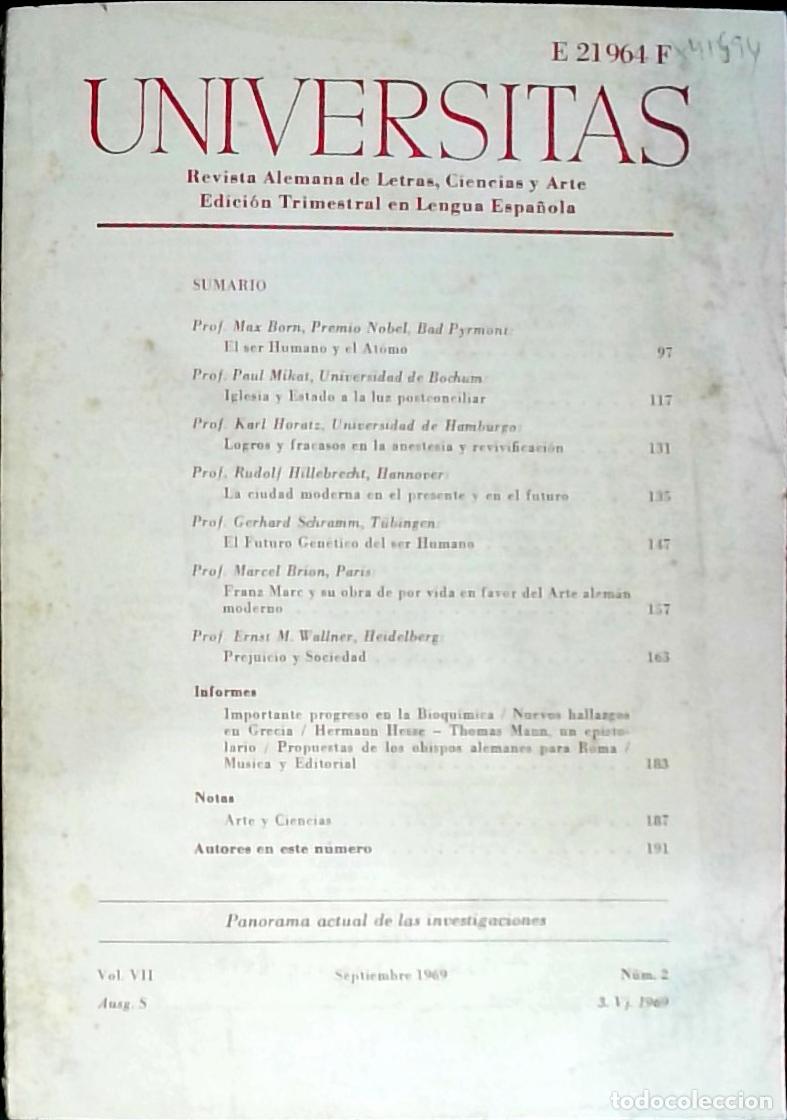 Libri di seconda mano: Universitas Vol. VII N&ordm; 2. Revista Alemana de Letras, Ciencias y Arte. Edici&oacute;n Trimestral en Lengua