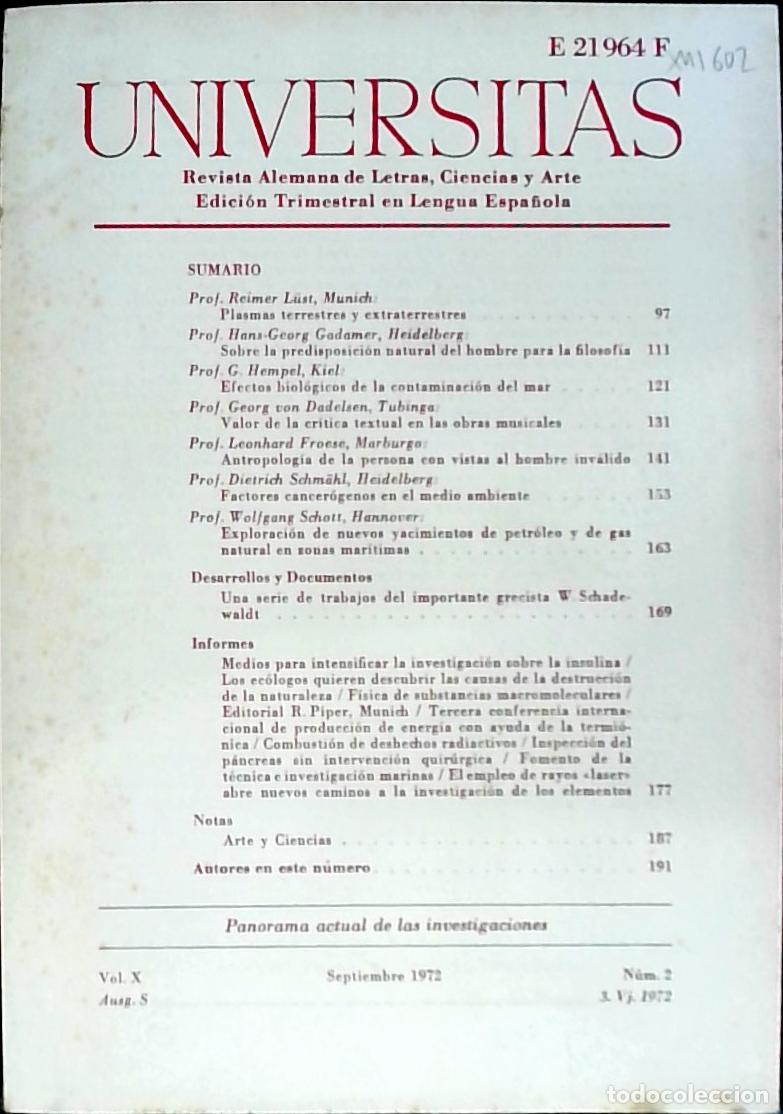 Libri di seconda mano: Universitas Vol. X N&ordm; 2. Revista Alemana de Letras, Ciencias y Arte. Edici&oacute;n Trimestral en Lengua Es