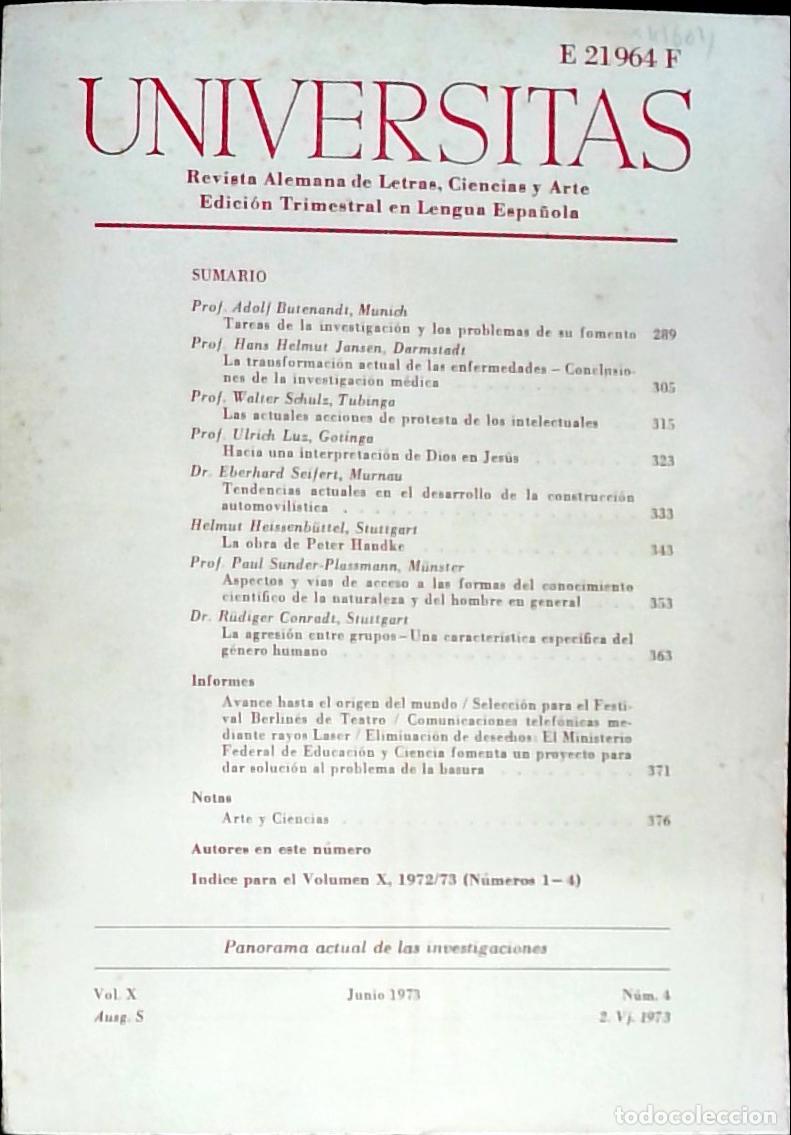 Libri di seconda mano: Universitas Vol. X N&ordm; 4. Revista Alemana de Letras, Ciencias y Arte. Edici&oacute;n Trimestral en Lengua Es