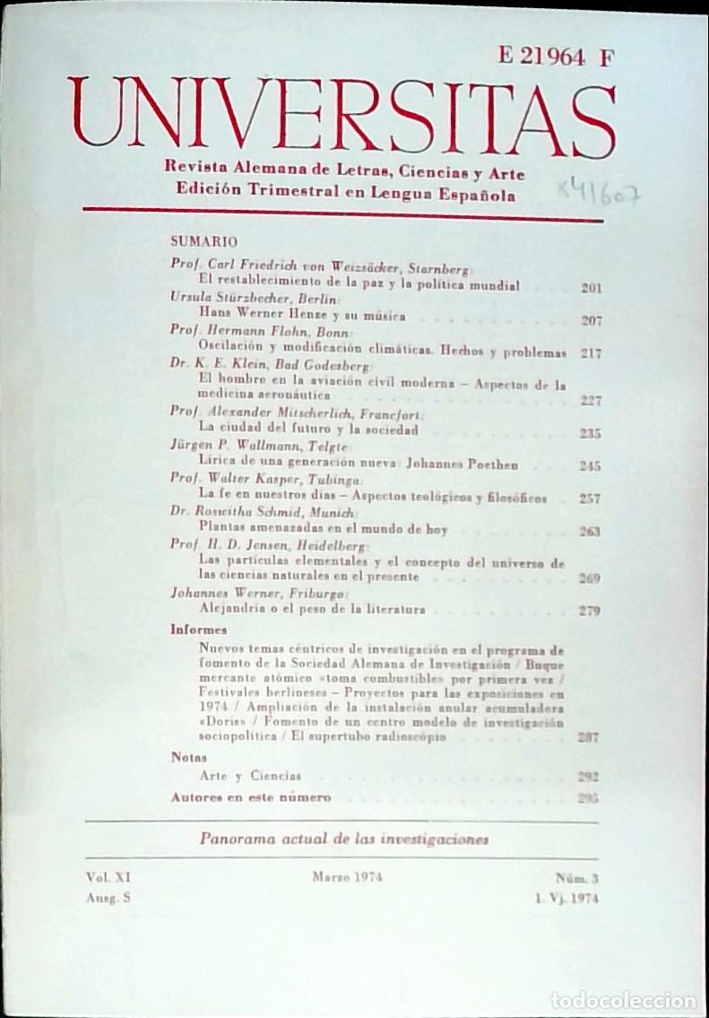 Libri di seconda mano: Universitas Vol. XI N&ordm; 3. Revista Alemana de Letras, Ciencias y Arte. Edici&oacute;n Trimestral en Lengua E