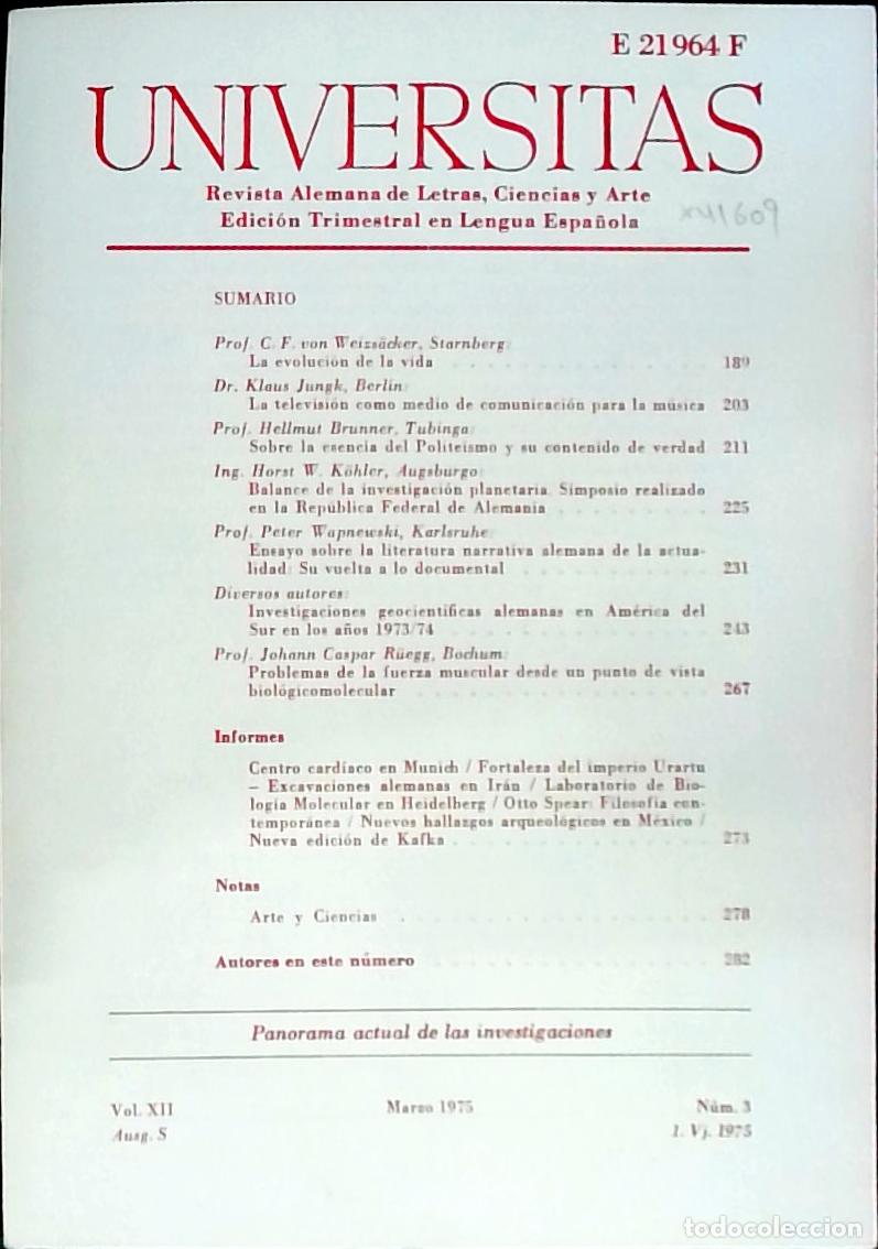 Libri di seconda mano: Universitas Vol. XII N&ordm; 3. Revista Alemana de Letras, Ciencias y Arte. Edici&oacute;n Trimestral en Lengua